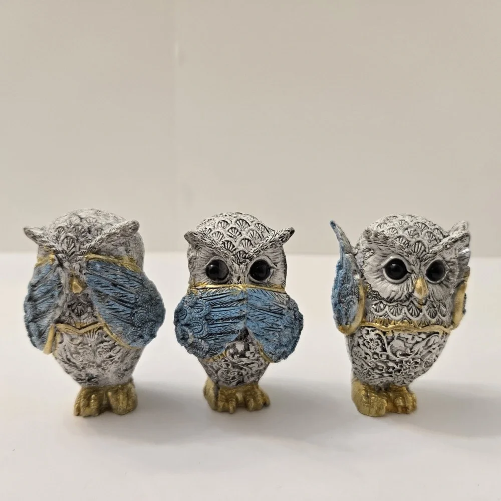 Three Wise Owls Figurine See No Evil Hear No Speak No Beutiful Decoration